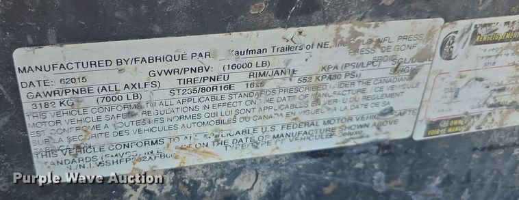 image for item DW3915 2015 Kaufman equipment trailer