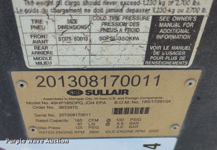 image for item DW5054 Sullair 49HP185DPQ JDi4 EPA air compressor