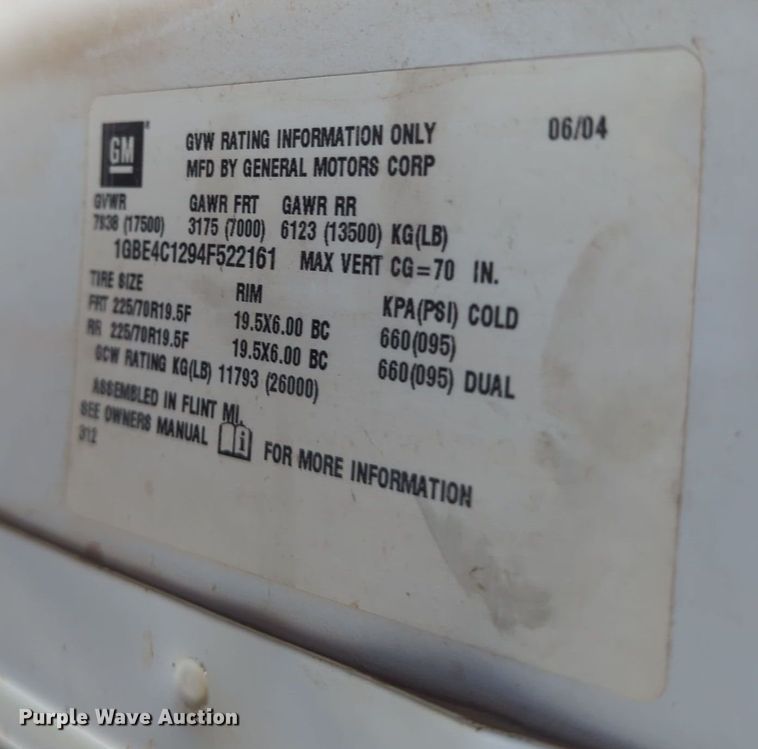 image for item DW5060 2004 Chevrolet C4500 box truck