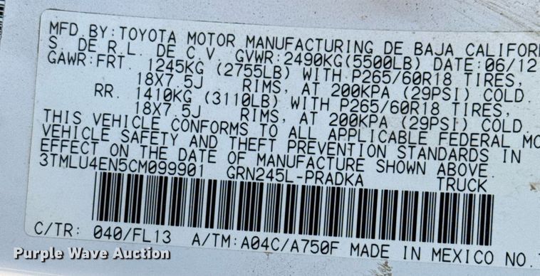 image for item DX3885 2012 Toyota Tacoma Double Cab pickup truck