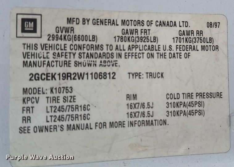 image for item EG2324 1998 Chevrolet K1500 Ext. Cab pickup truck