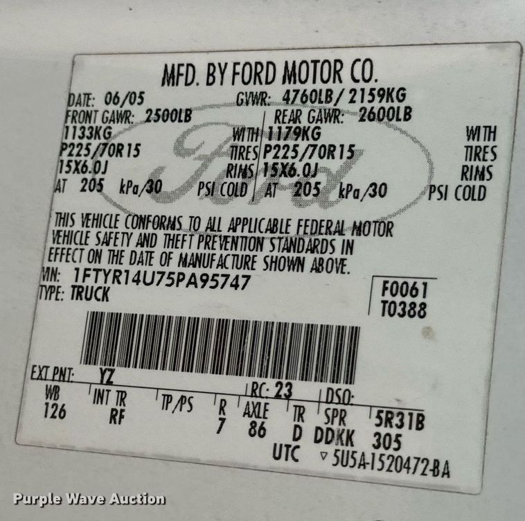 image for item EH7381 2005 Ford Ranger SuperCab pickup truck