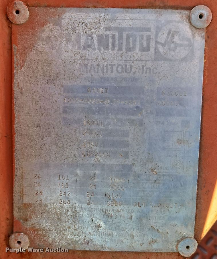 image for item EI8602 1980 Manitou 688DT forklift