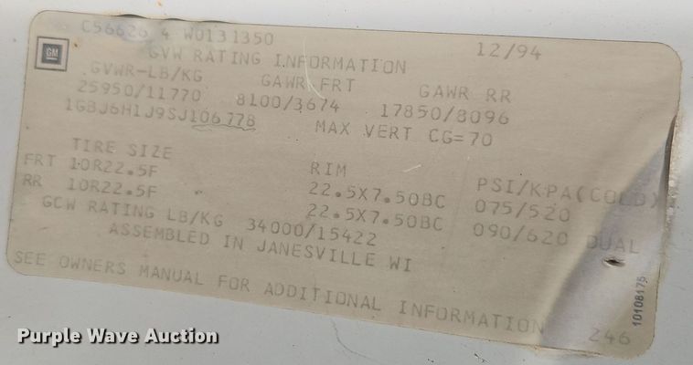 image for item EI8604 1995 Chevrolet Kodiak utility / service truck