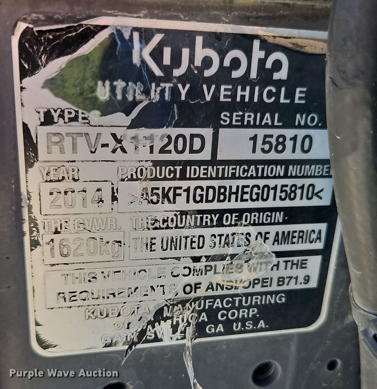 image for item EI8605 2014 Kubota RTV-X1120D utility vehicle