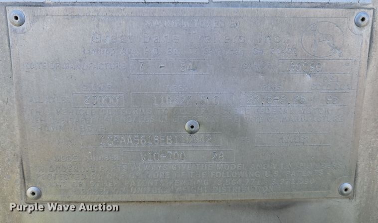 image for item EI8607 1984 Great Dane V10-700 dry van trailer