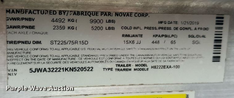 image for item EJ5169 2019 H&H trailers H8222EXA-100 tilt deck equipment trailer