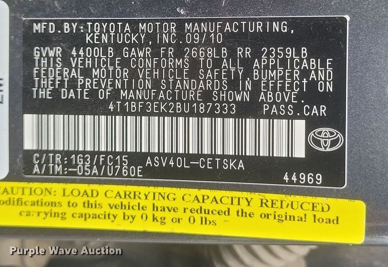 image for item EJ8123 2011 Toyota Camry 