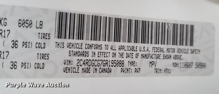 image for item EJ8128 2016 Dodge  Grand Caravan SXT van