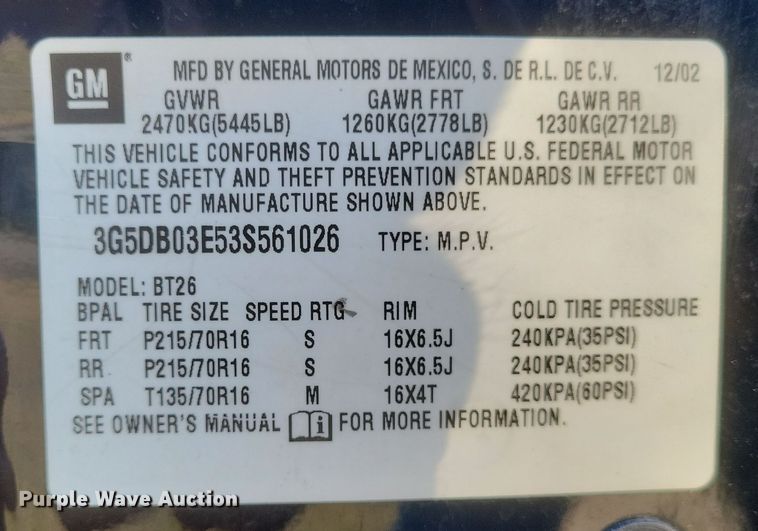 image for item EJ8132 2003 Buick  Rendezvous SUV