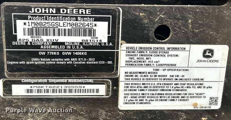 image for item EJ8143 2014 John Deere  Gator 825 utility vehicle