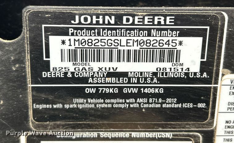 image for item EJ8143 2014 John Deere  Gator 825 utility vehicle