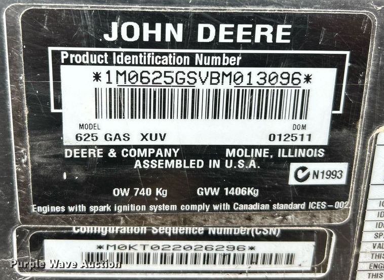 image for item EJ8144 2011 John Deere Gator 625i utility vehicle