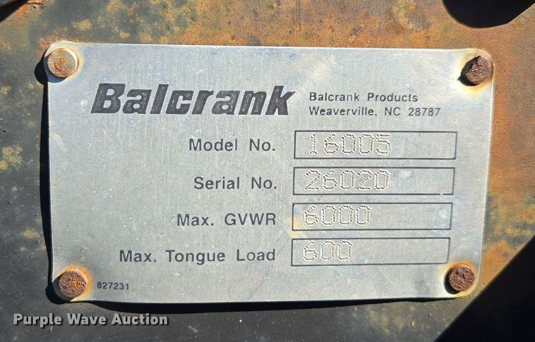 image for item EQ3611 2018 Balcrank 16005 equipment trailer
