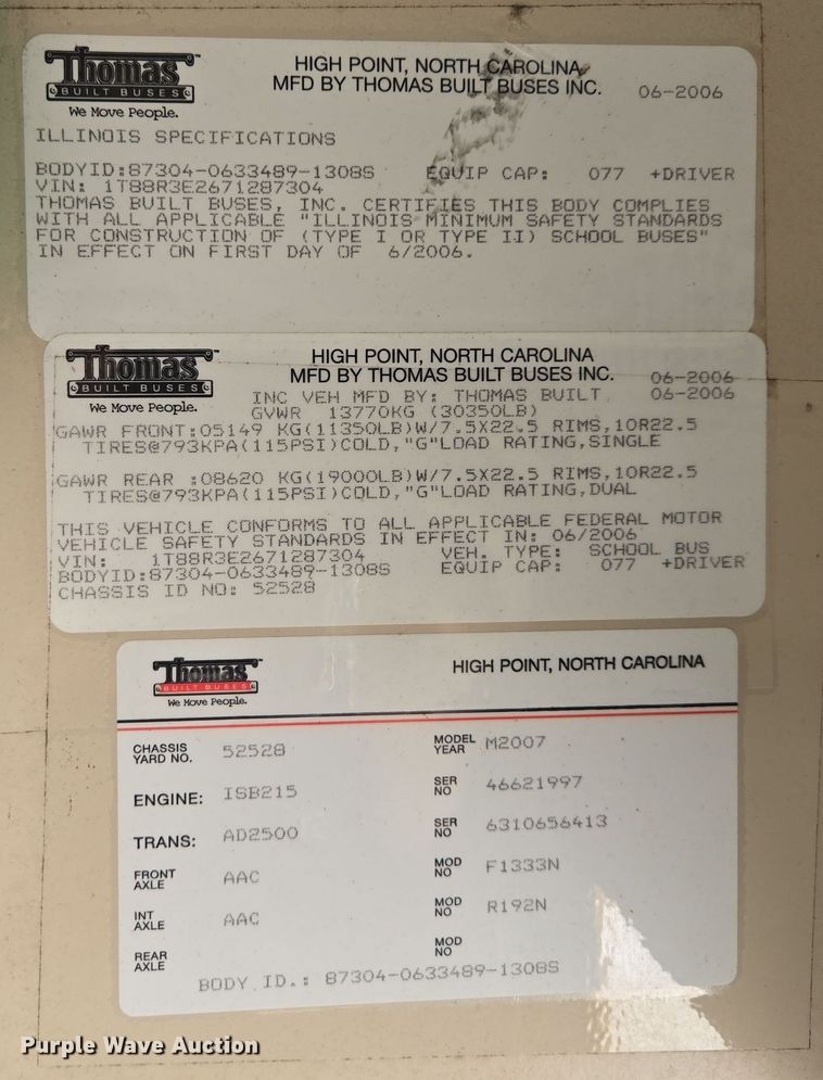 image for item EQ3691 2007 Thomas  MVP-EF school bus