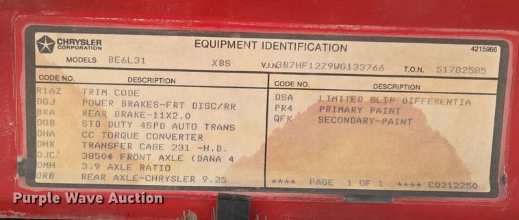 image for item EQ3723 1998 Dodge  Ram 1500 Club Cab pickup truck