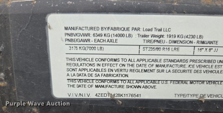 image for item EQ3777 2019 Load Trailer  dump trailer