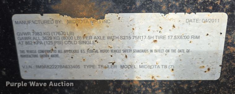 image for item EQ3778 2011 Midsota Manufacturing Midsota TB (7) tilt deck equipment trailer