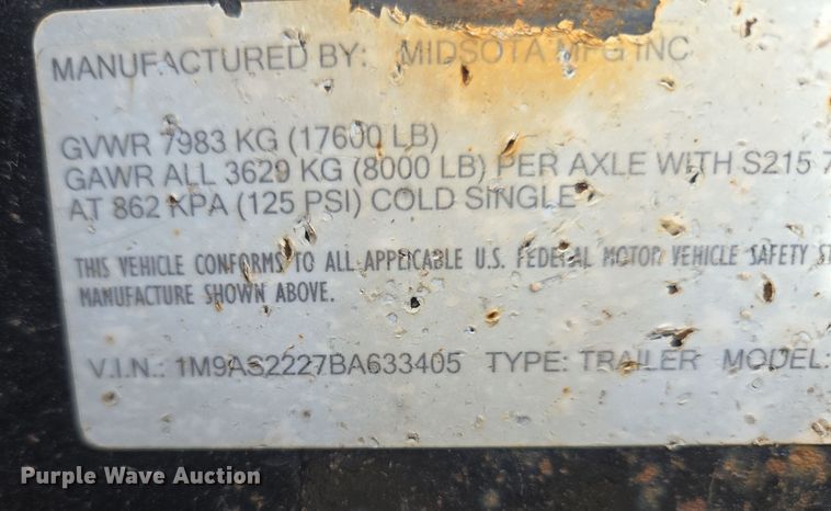 image for item EQ3778 2011 Midsota Manufacturing Midsota TB (7) tilt deck equipment trailer