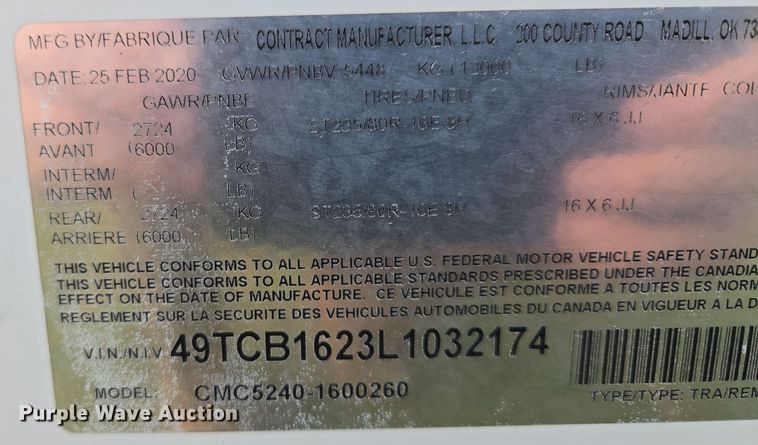 image for item EQ3781 2020 CM Trailers  enclosed cargo trailer