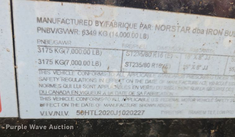 image for item EQ3782 2018 Ironbull tilt deck equipment trailer