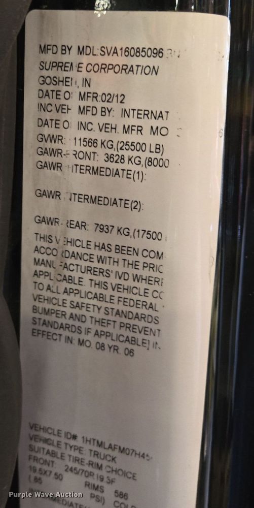 image for item EQ3785 2007 International  4200 delivery truck