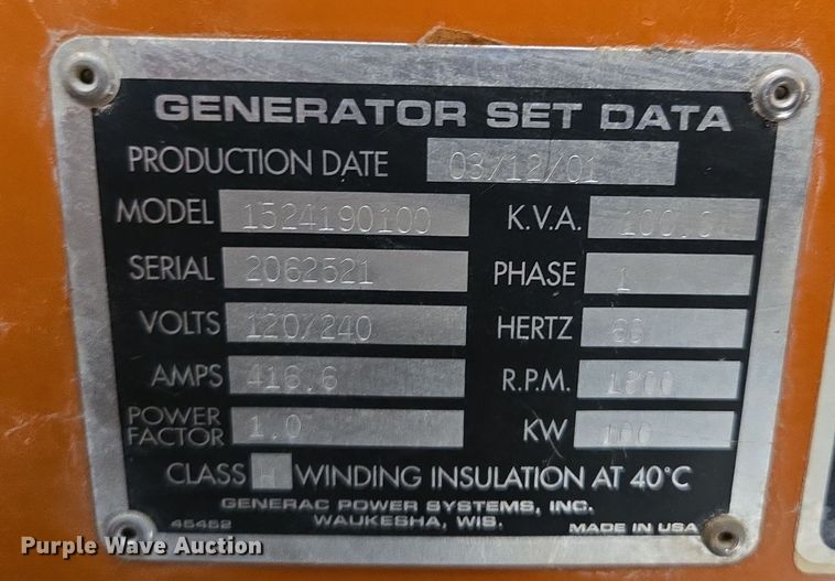 image for item EQ3801 2001 Generac  2000 Series  generator