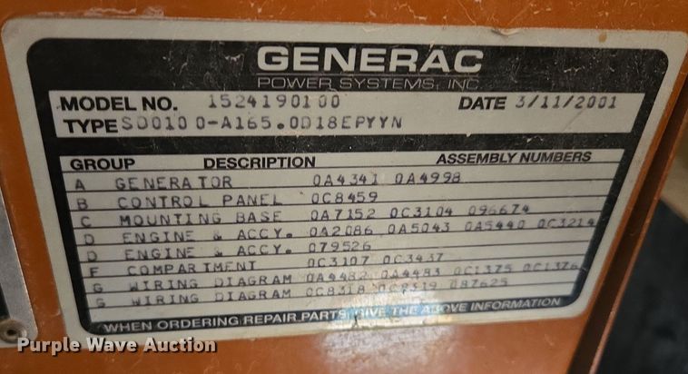 image for item EQ3801 2001 Generac  2000 Series  generator