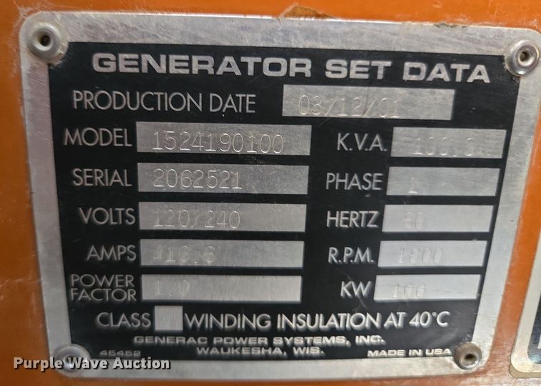 image for item EQ3801 2001 Generac  2000 Series  generator