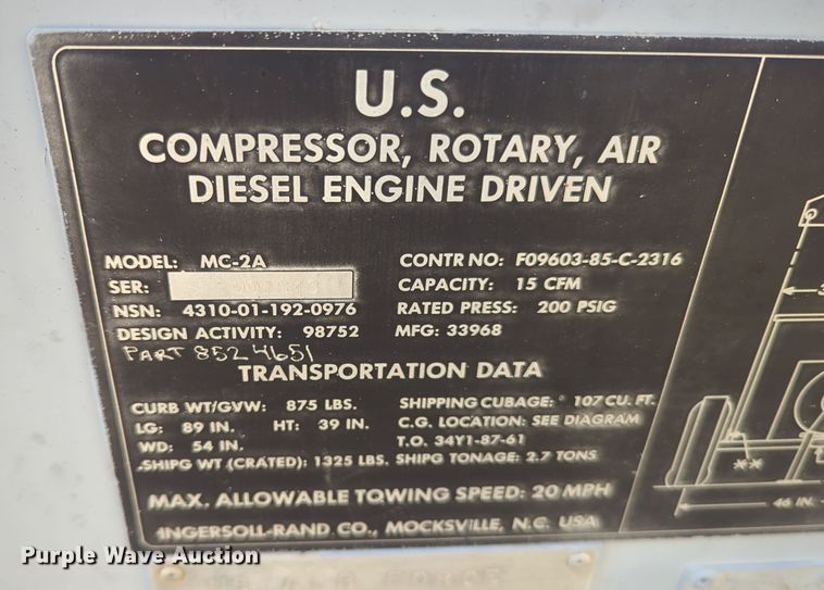 image for item ER4550 Ingersoll Rand MC-2A air compressor