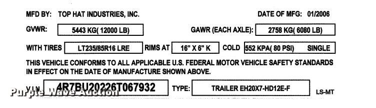 image for item ER5018 2006 Top Hat equipment trailer