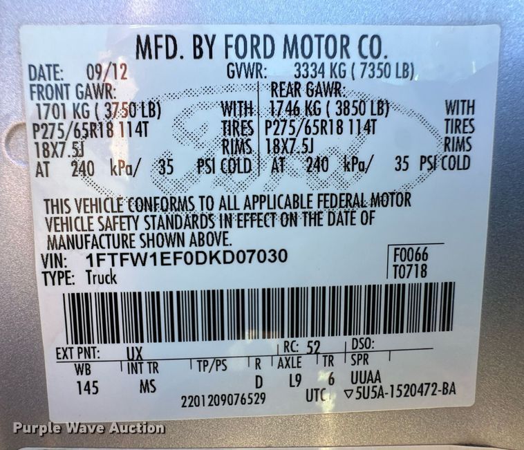 image for item ER8347 2013 Ford F150 SuperCrew pickup truck