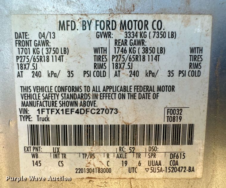 image for item ER8350 2013 Ford F150 SuperCab pickup truck