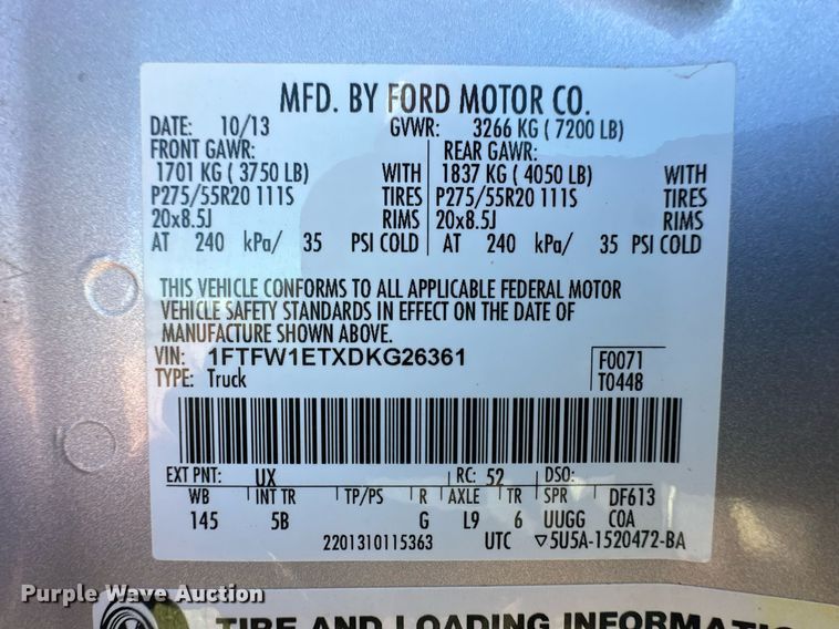 image for item ER8352 2013 Ford F150 SuperCrew pickup truck