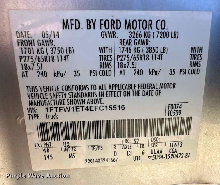 image for item ER8353 2014 Ford F150 SuperCrew pickup truck