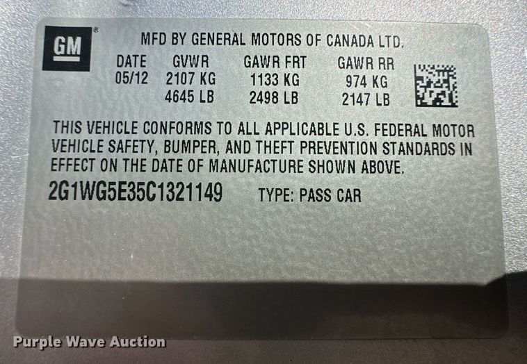 image for item ER8400 2012 Chevrolet Impala 