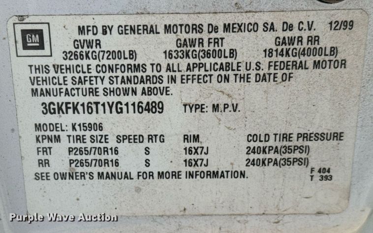 image for item LH9366 2000 GMC Yukon XL SUV