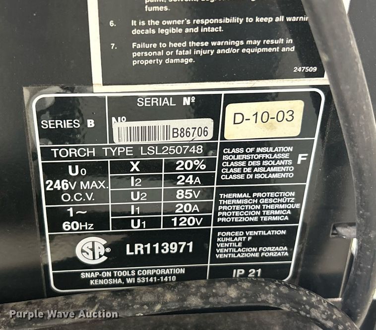 image for item NJ9654 Blue-Point PLASMA115 plasma cutter