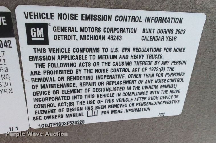 image for item NW9739 2003 GMC C7500 box truck