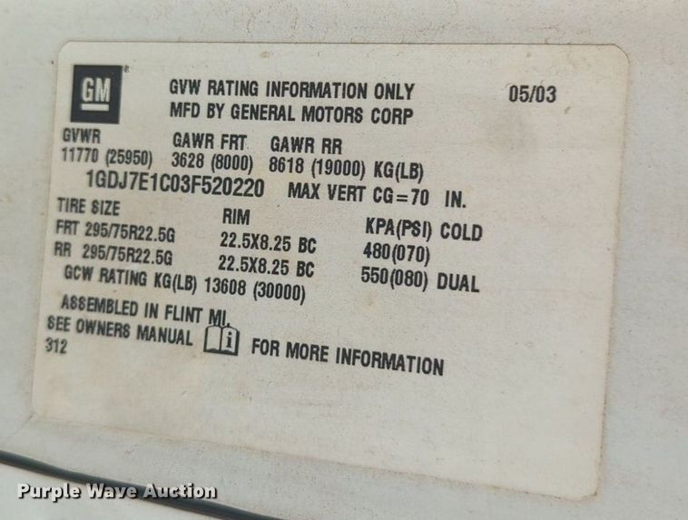 image for item NW9739 2003 GMC C7500 box truck