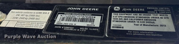 image for item OK9314 2013 John Deere 2030A utility vehicle