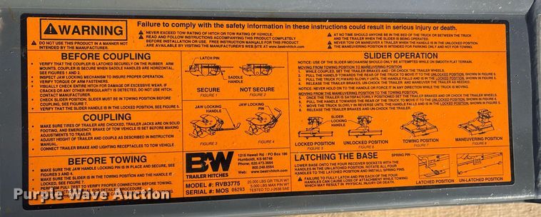 image for item OK9418 B&W  Companion RVB3775 fifth wheel hitch