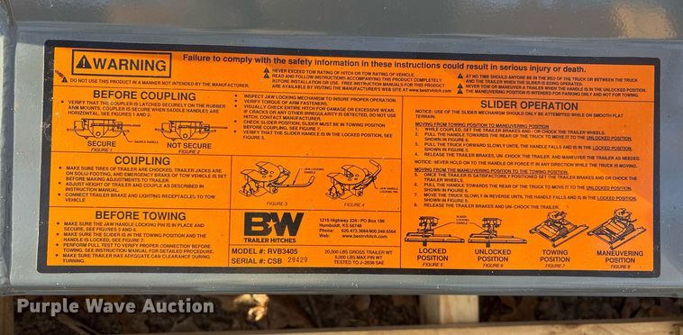 image for item OK9419 B&W  Companion RVB3405 fifth wheel hitch