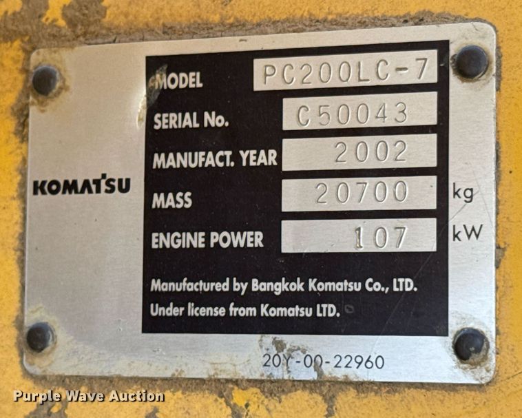 image for item DJ9726 2002 Komatsu PC200LC-7 excavator