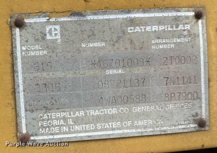 image for item DJ9733 1984 Caterpillar 615 conventional scraper 