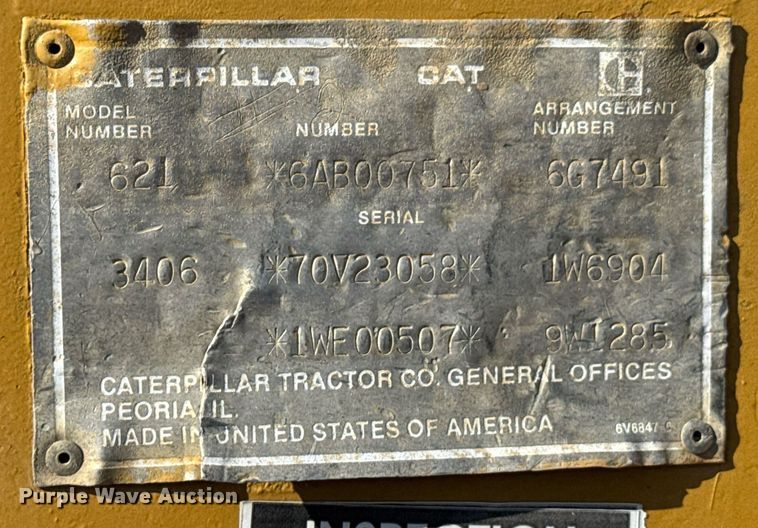 image for item DJ9747 1987 Caterpillar 621E conventional scraper 