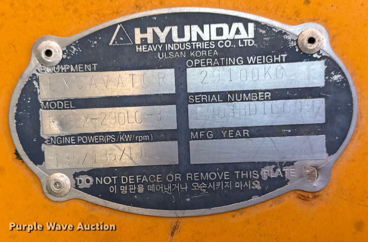 image for item DJ9769 1995 Hyundai Robex-290LC-3 excavator