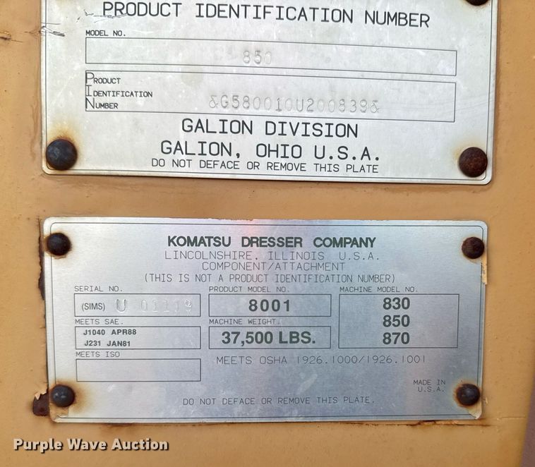 image for item DJ9880 1994 Galion 850 motor grader