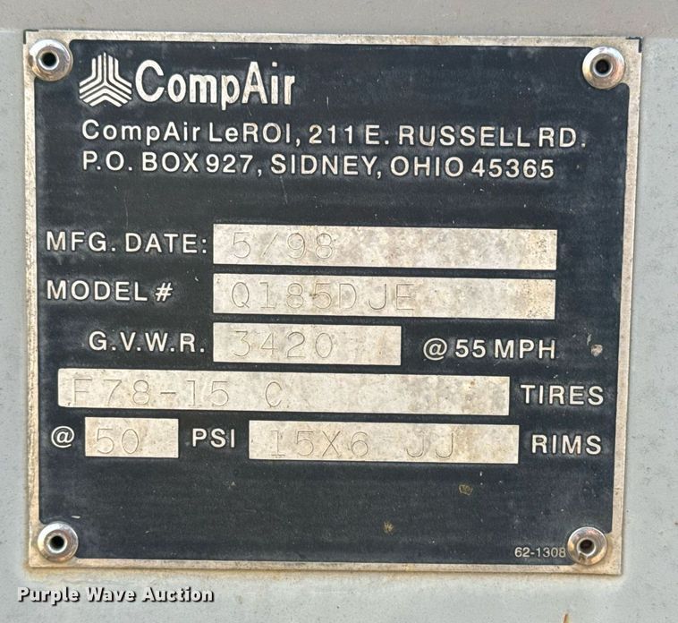 image for item DJ9999 1998 CompAir Le Roi Q185DJE air compressor