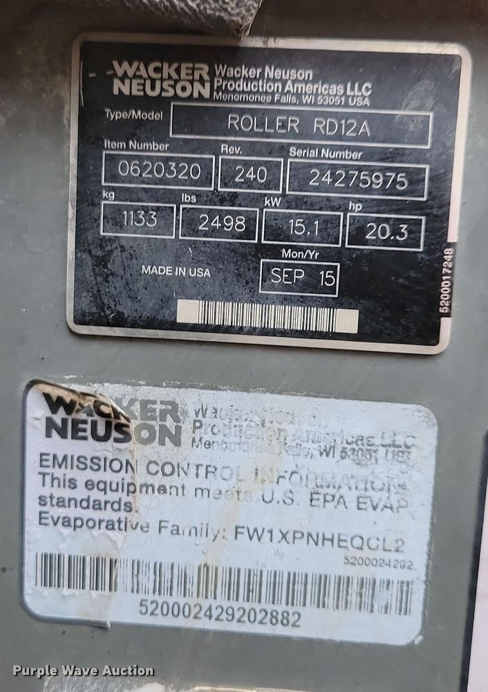 image for item DN3638 2015 Wacker Nueson RD12 double drum vibratory roller